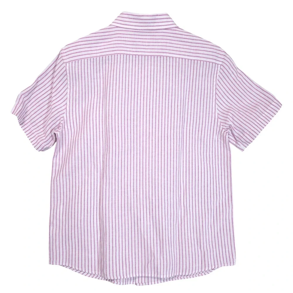 Banana Republic Slim Fit Linen Cotton Shirt Mens M Striped Pink White Preppy